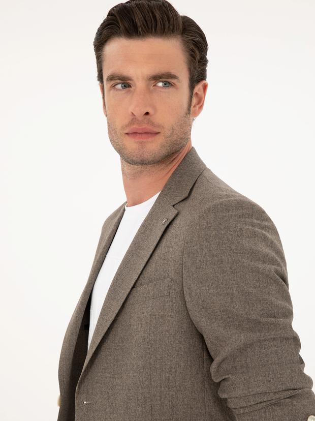 Kahverengi Slim Fit Yün Karışımlı Takım Elbise