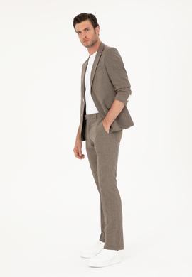 Kahverengi Slim Fit Yün Karışımlı Takım Elbise