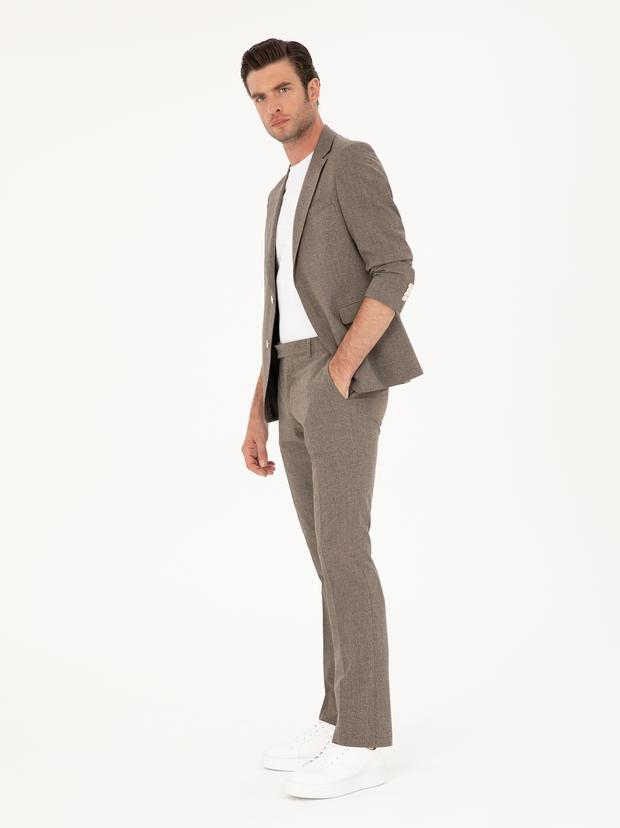 Kahverengi Slim Fit Yün Karışımlı Takım Elbise