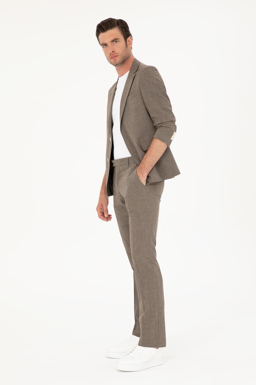 Kahverengi Slim Fit Yün Karışımlı Takım Elbise - 50284890044