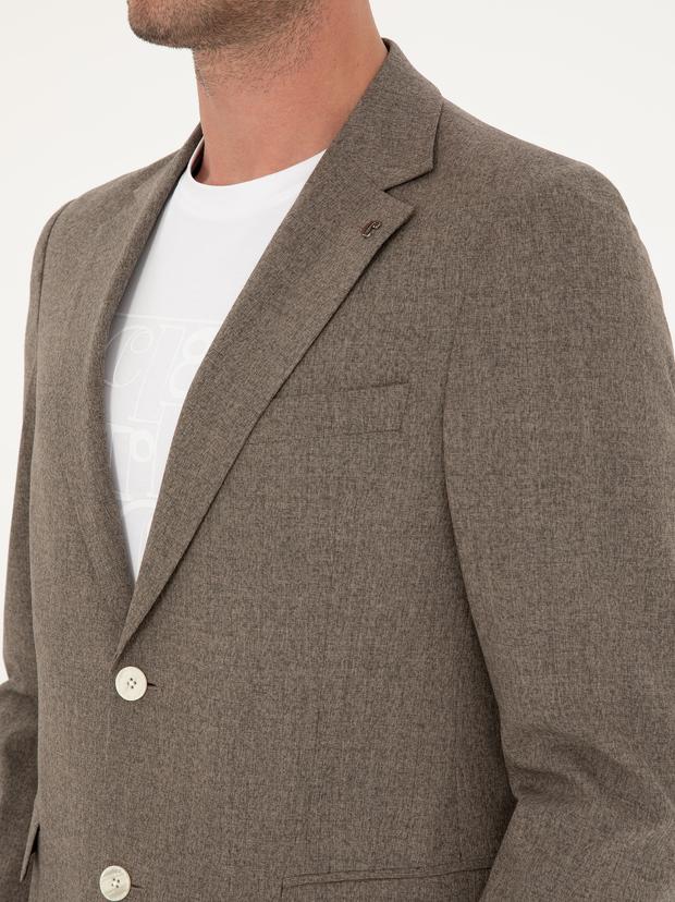 Kahverengi Slim Fit Yün Karışımlı Takım Elbise
