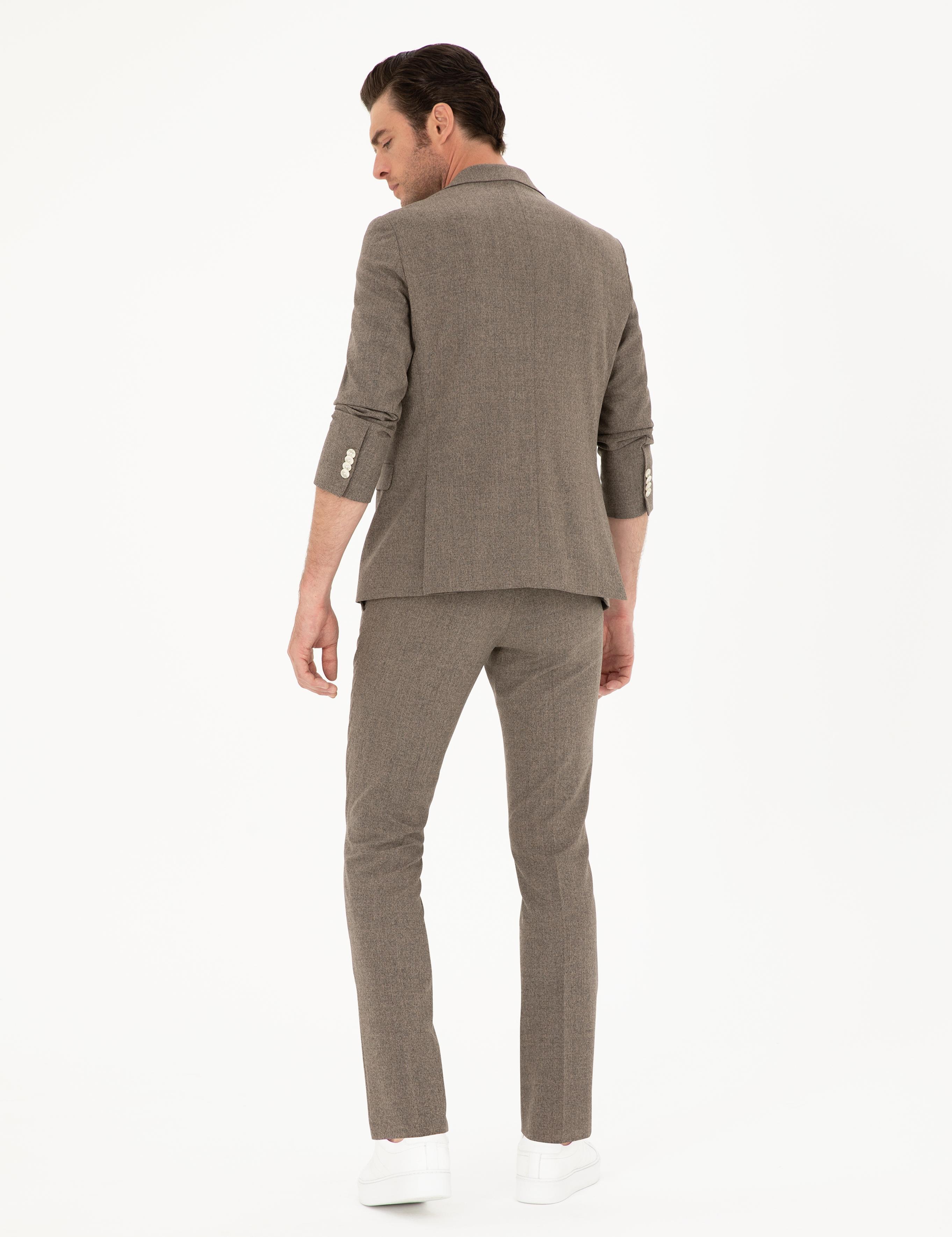 Kahverengi Slim Fit Yün Karışımlı Takım Elbise - 50284890044