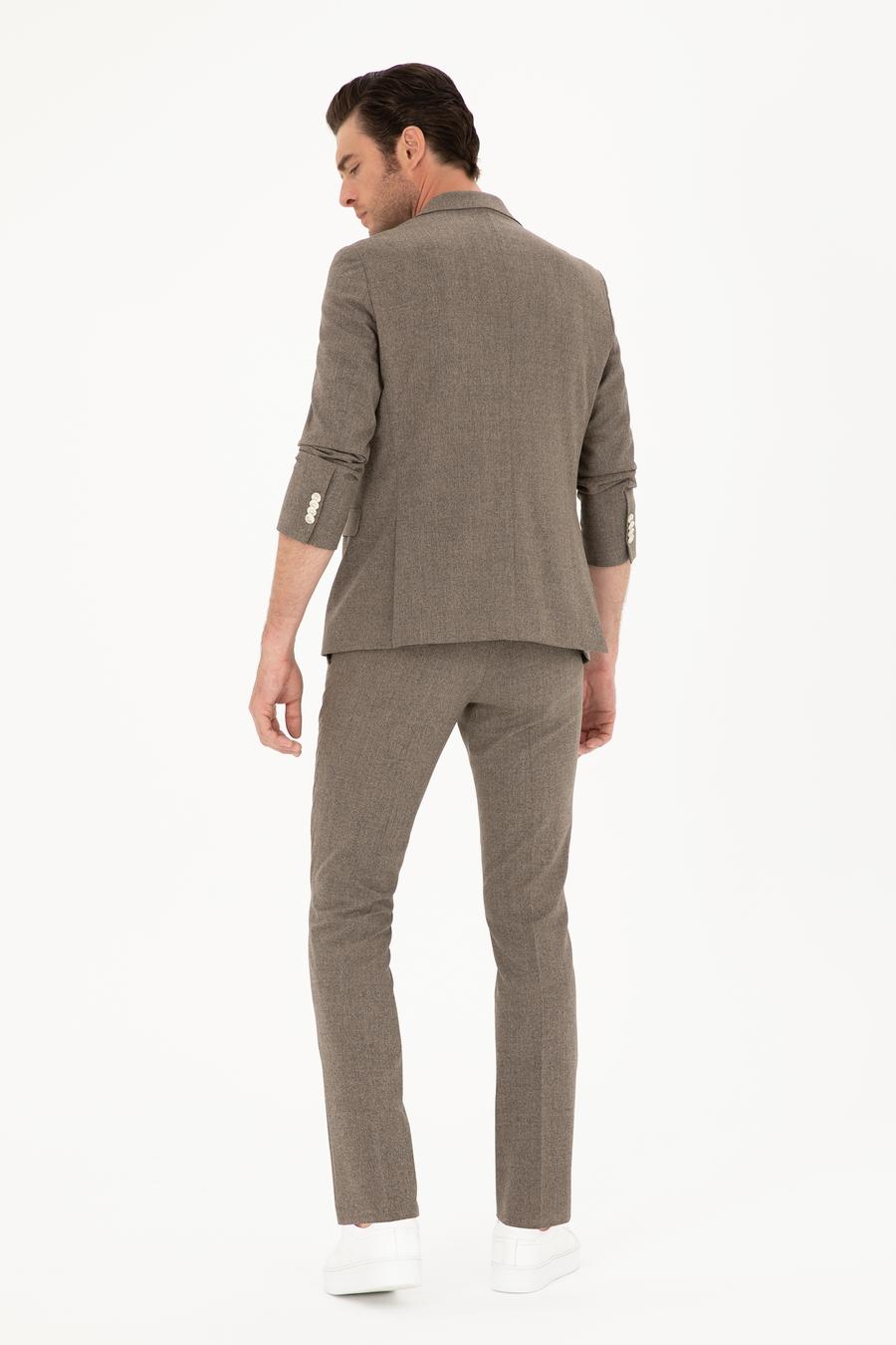 Kahverengi Slim Fit Yün Karışımlı Takım Elbise - 50284890044