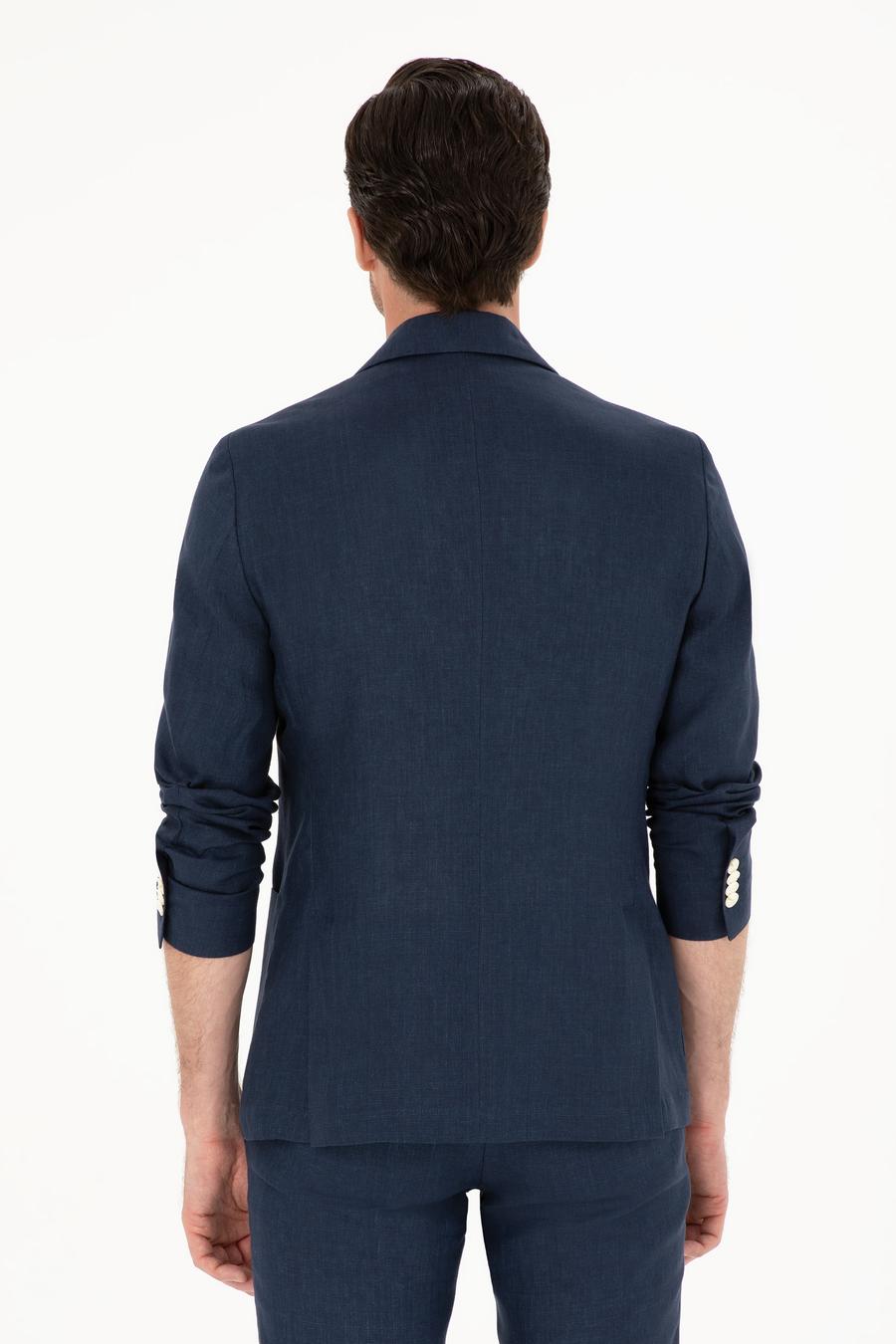 Lacivert Slim Fit %100 Keten Ceket - 50284764152