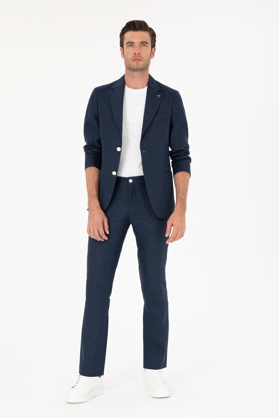 Lacivert Slim Fit %100 Keten Ceket - 50284764152
