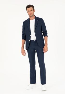 Lacivert Slim Fit %100 Keten Pantolon