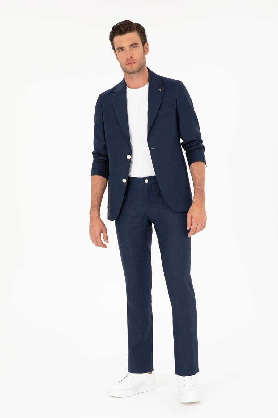Lacivert Slim Fit %100 Keten Pantolon - 50284952058