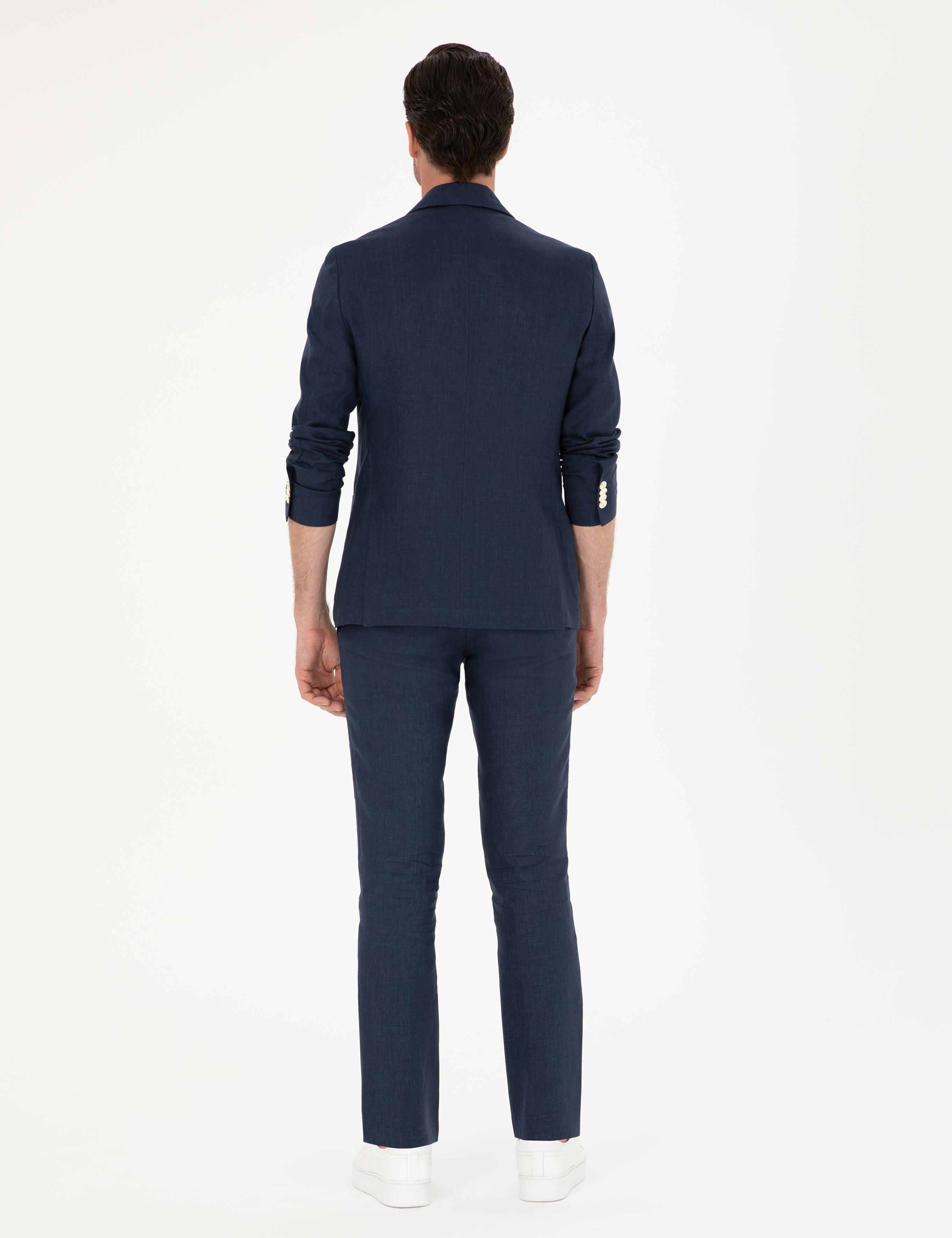 Lacivert Slim Fit %100 Keten Pantolon - 50284952058