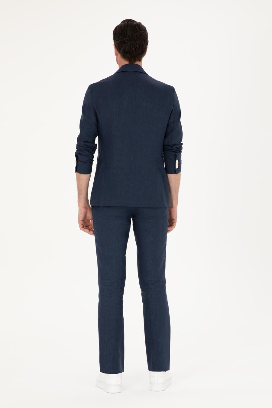 Lacivert Slim Fit %100 Keten Pantolon - 50284952058