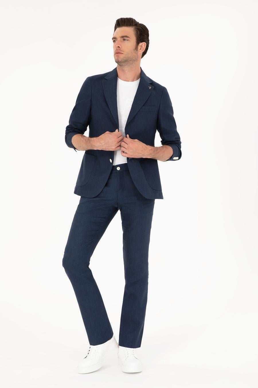 Lacivert Slim Fit %100 Keten Pantolon - 50284952058