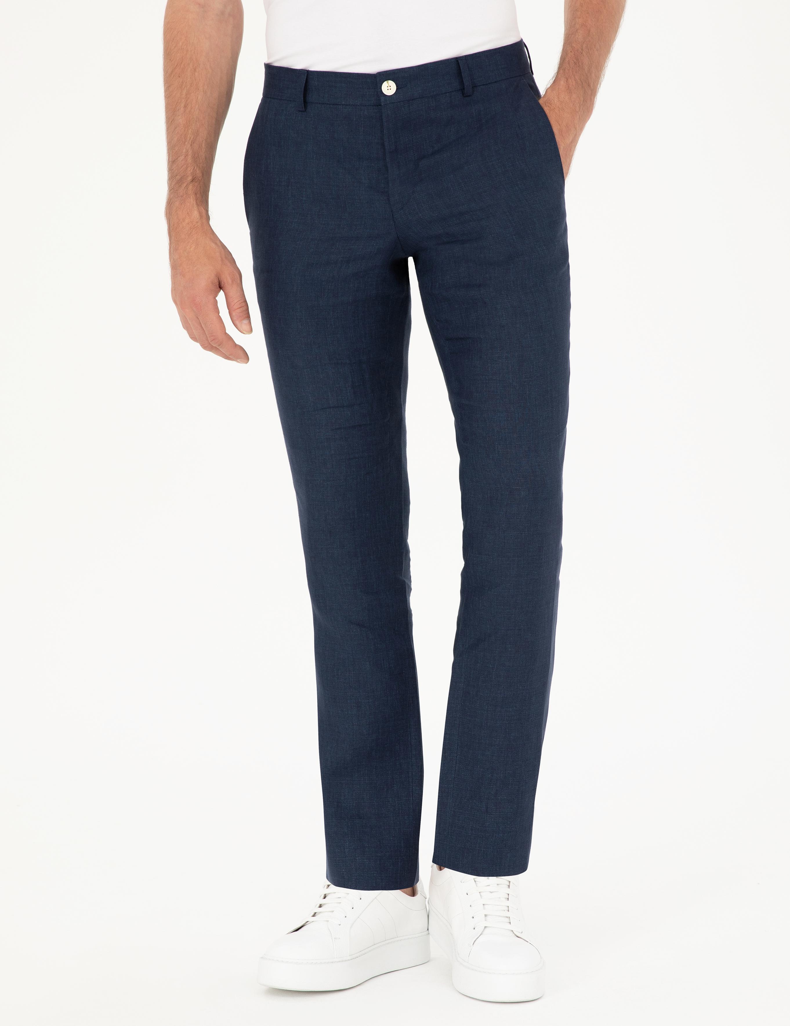 Lacivert Slim Fit %100 Keten Pantolon - 50284952058