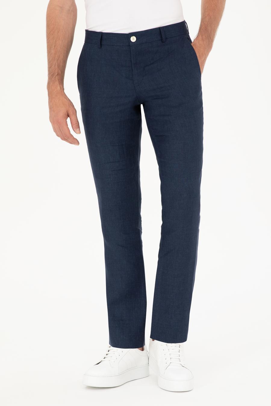 Lacivert Slim Fit %100 Keten Pantolon - 50284952058