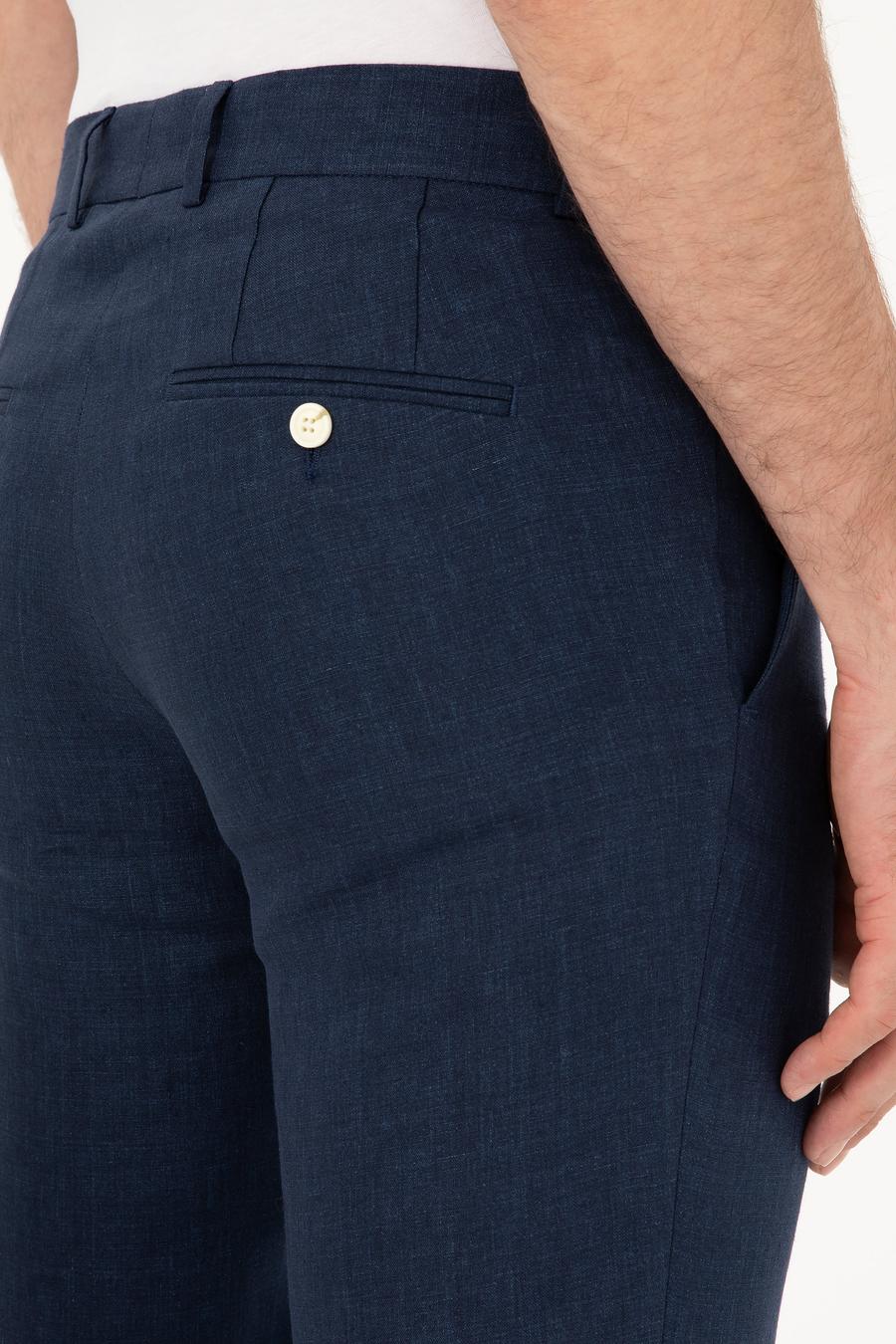 Lacivert Slim Fit %100 Keten Pantolon - 50284952058