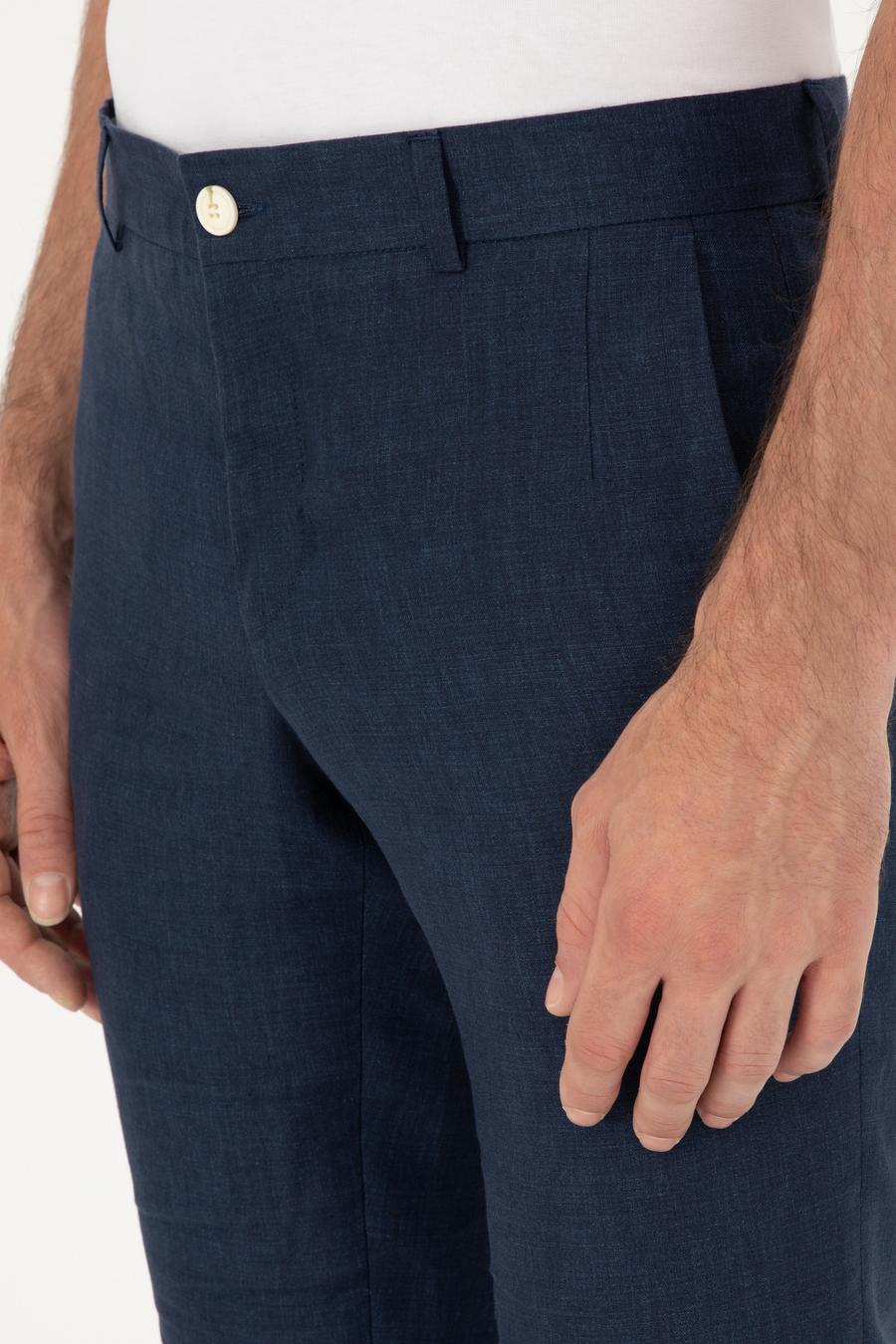 Lacivert Slim Fit %100 Keten Pantolon - 50284952058