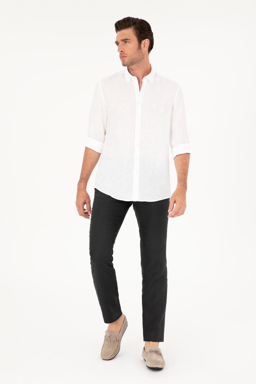 Beyaz Slim Fit %100 Keten Gömlek - 50269214111