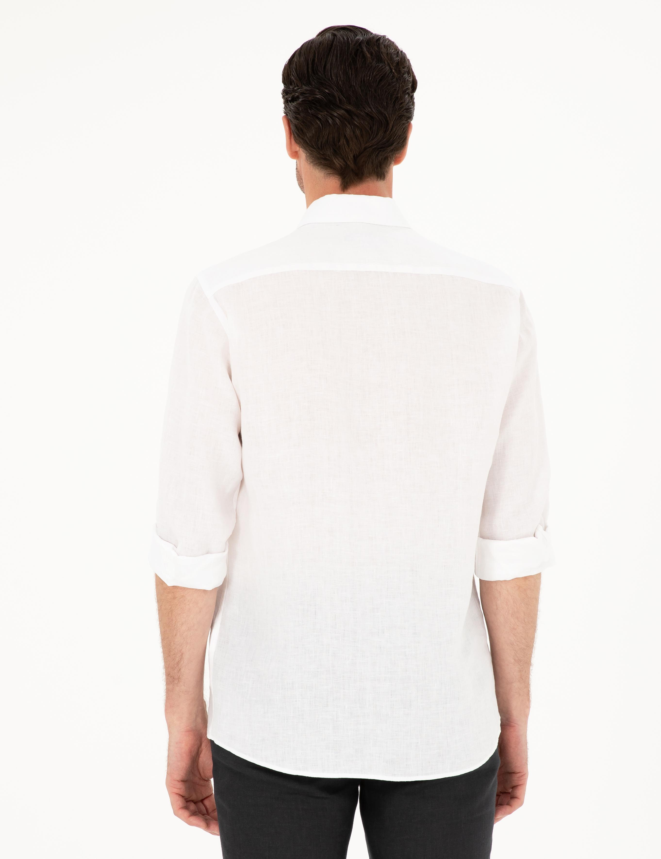 Beyaz Slim Fit %100 Keten Gömlek - 50269214111