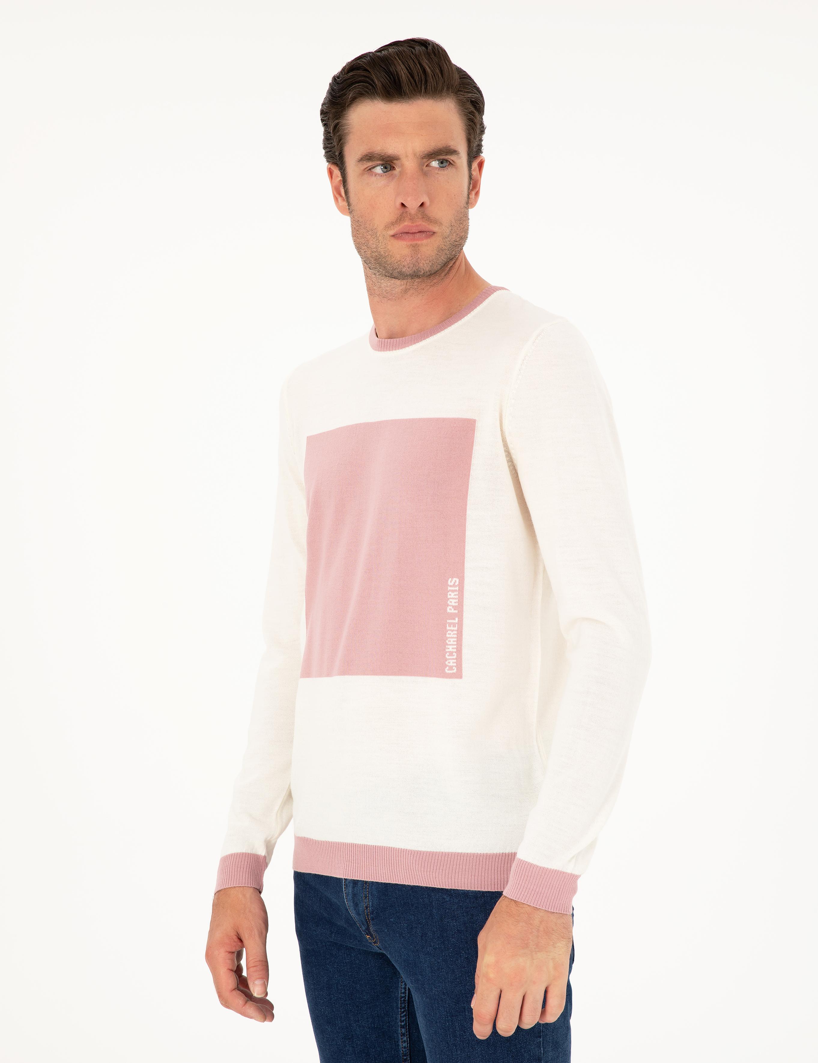 Pudra Slim Fit Yün Karışımlı Bisiklet Yaka Triko Kazak - 50271747091