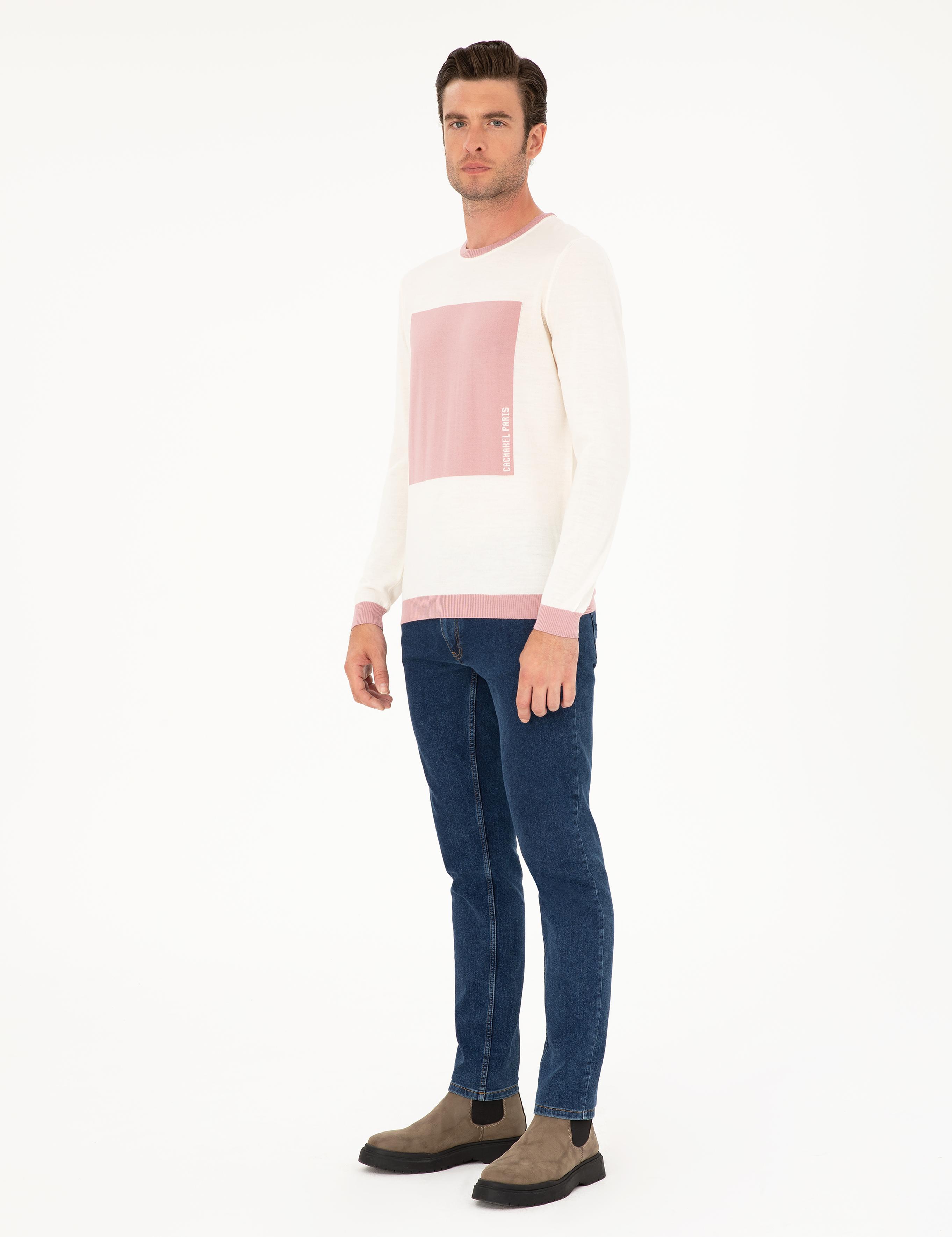 Pudra Slim Fit Yün Karışımlı Bisiklet Yaka Triko Kazak - 50271747091
