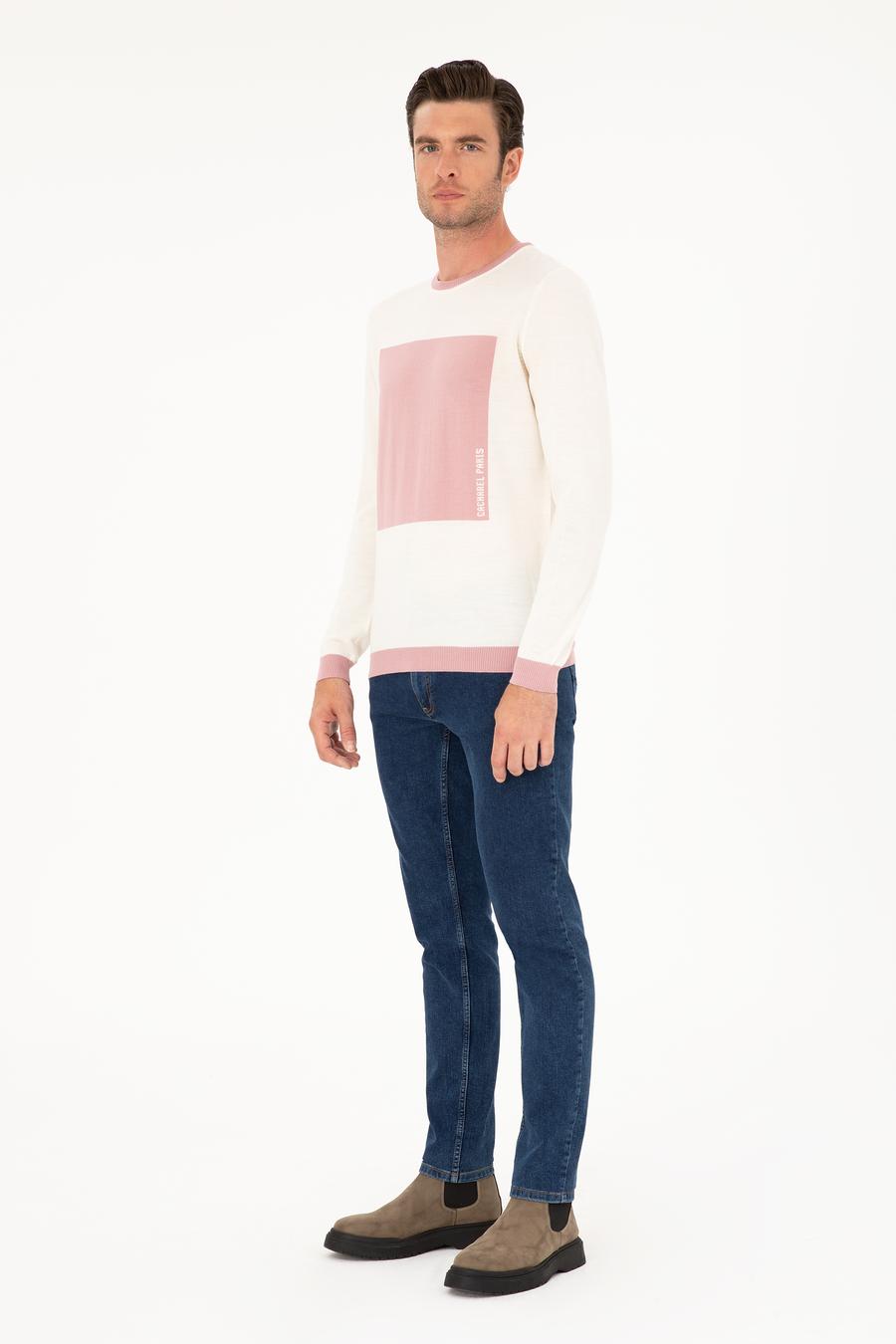 Pudra Slim Fit Yün Karışımlı Bisiklet Yaka Triko Kazak - 50271747091