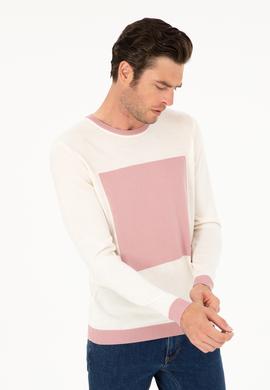Pudra Slim Fit Yün Karışımlı Bisiklet Yaka Triko Kazak