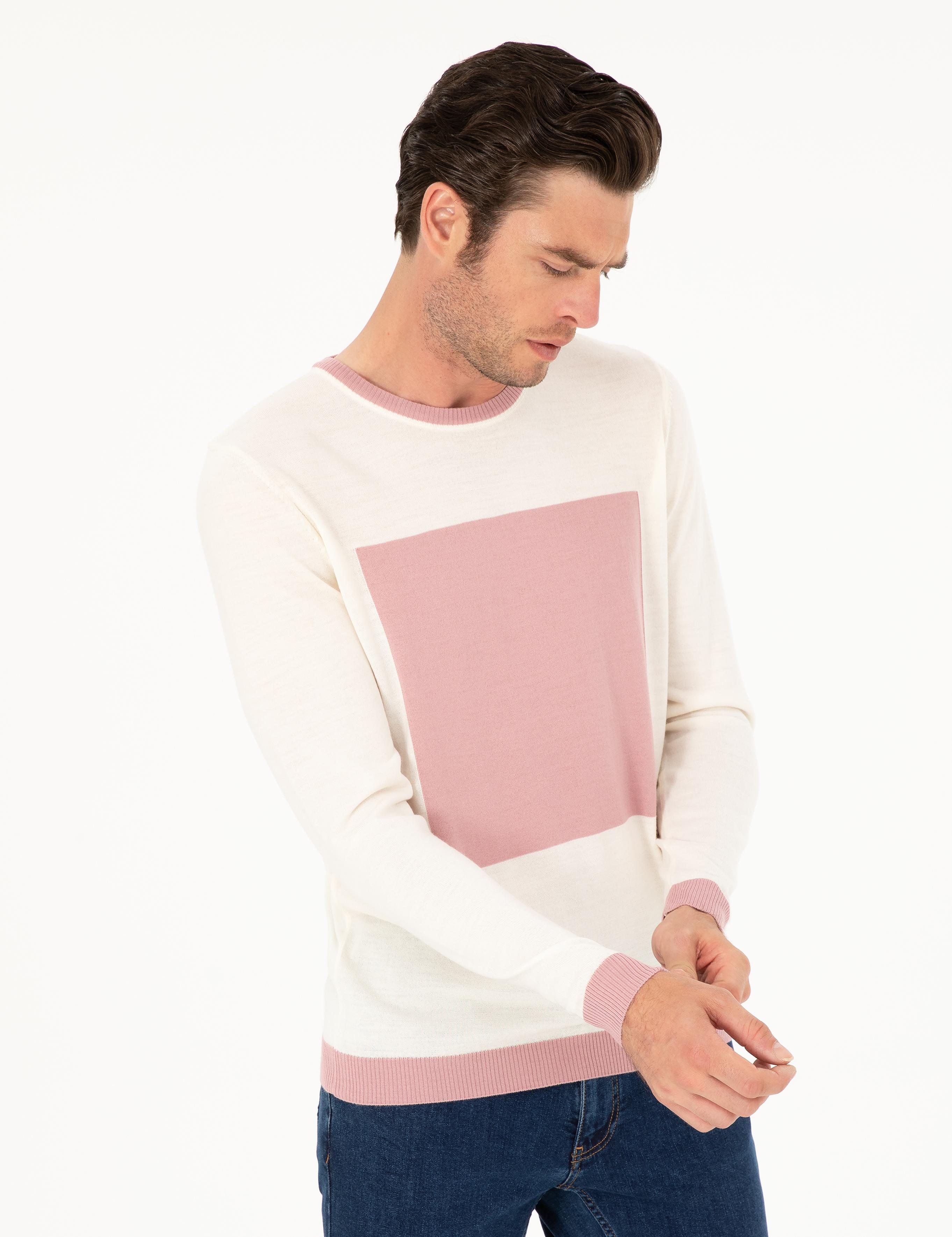 Pudra Slim Fit Yün Karışımlı Bisiklet Yaka Triko Kazak - 50271747091