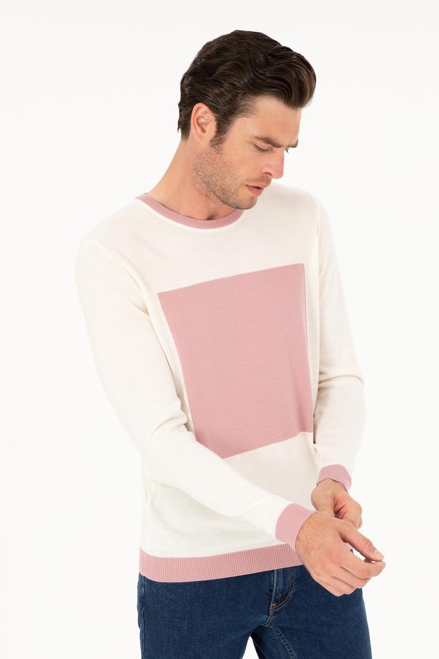 Pudra Slim Fit Yün Karışımlı Bisiklet Yaka Triko Kazak - 50271747091