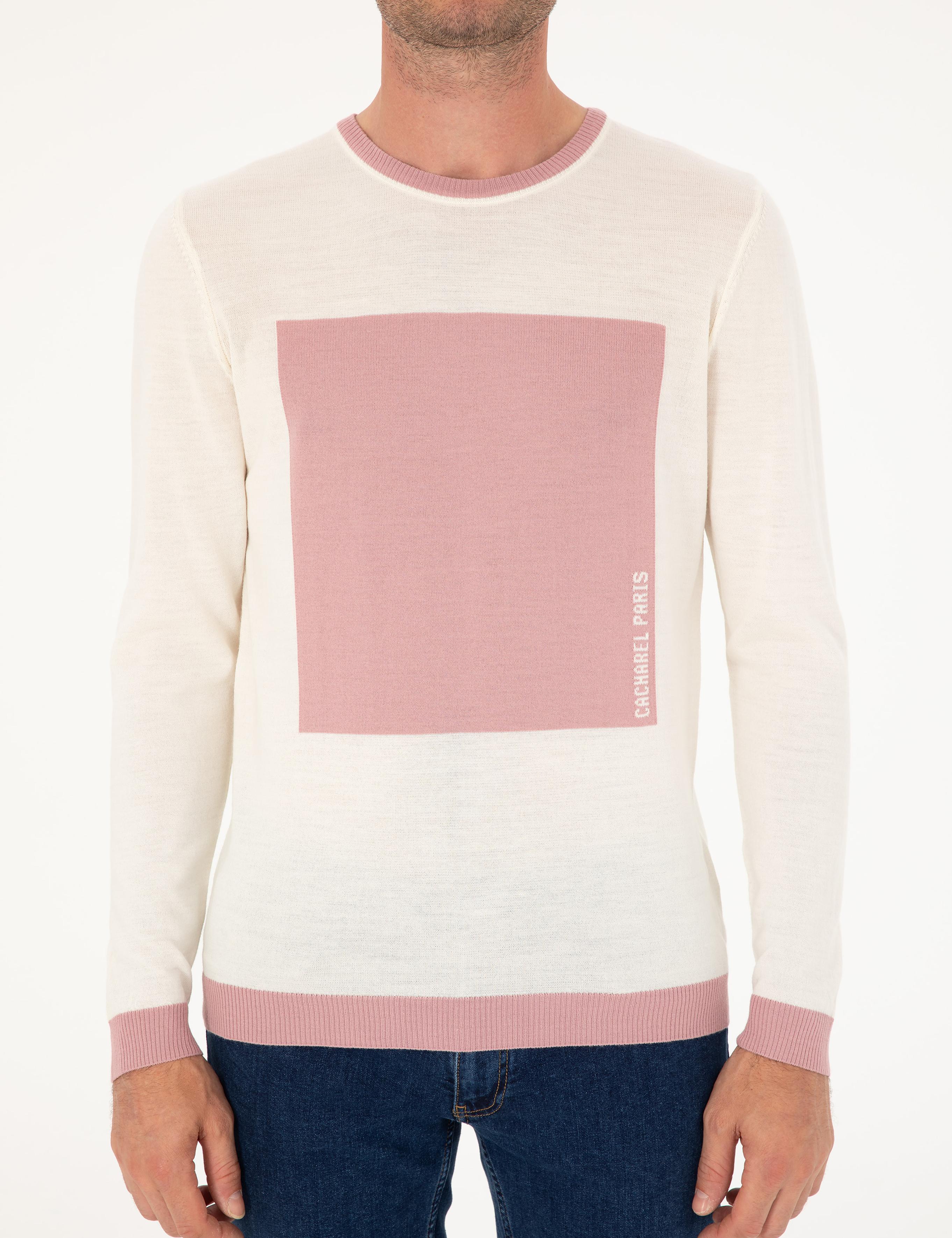 Pudra Slim Fit Yün Karışımlı Bisiklet Yaka Triko Kazak - 50271747091