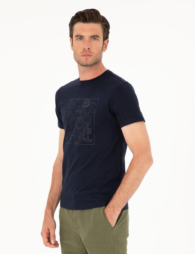 Lacivert Slim Fit Bisiklet Yaka T-shirt