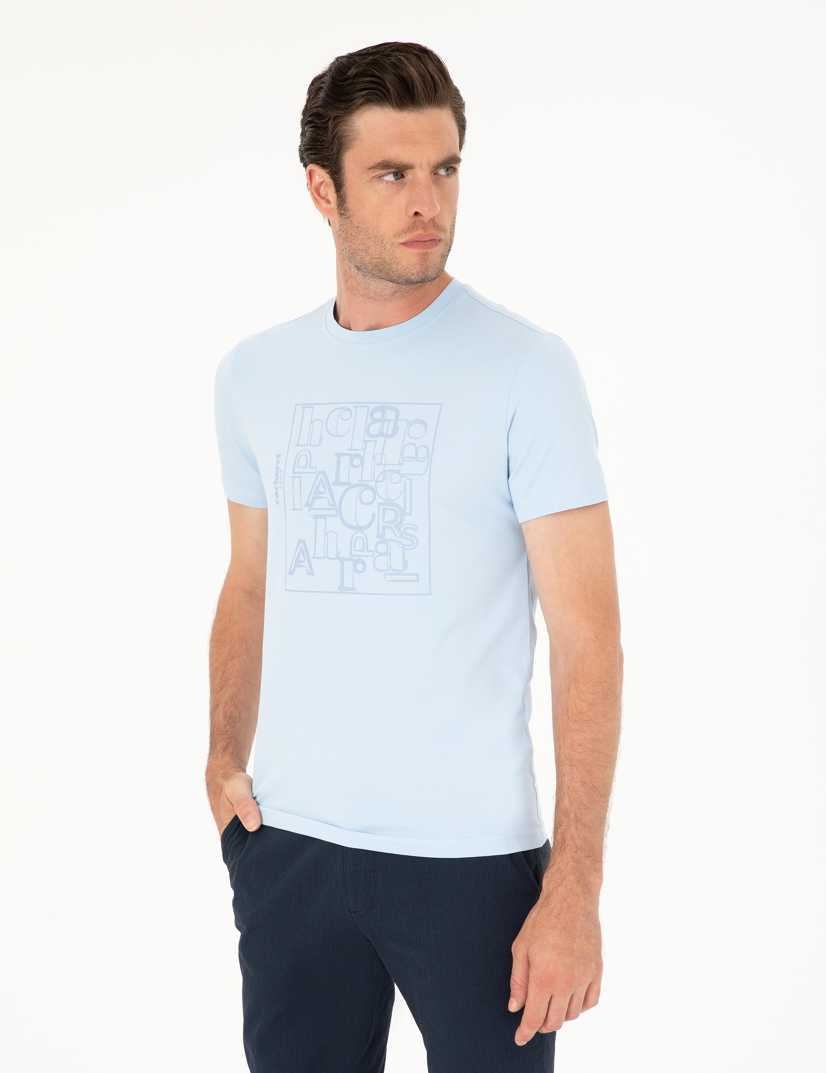 Açık Mavi Slim Fit Bisiklet Yaka T-shirt - 50284843053