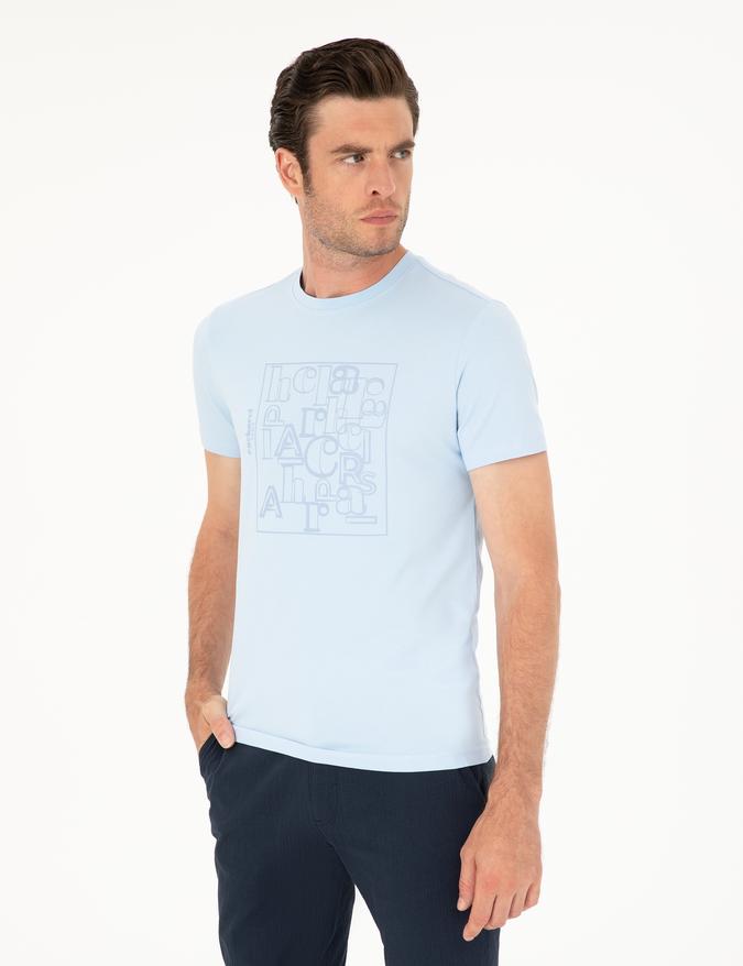 Açık Mavi Slim Fit Bisiklet Yaka T-shirt