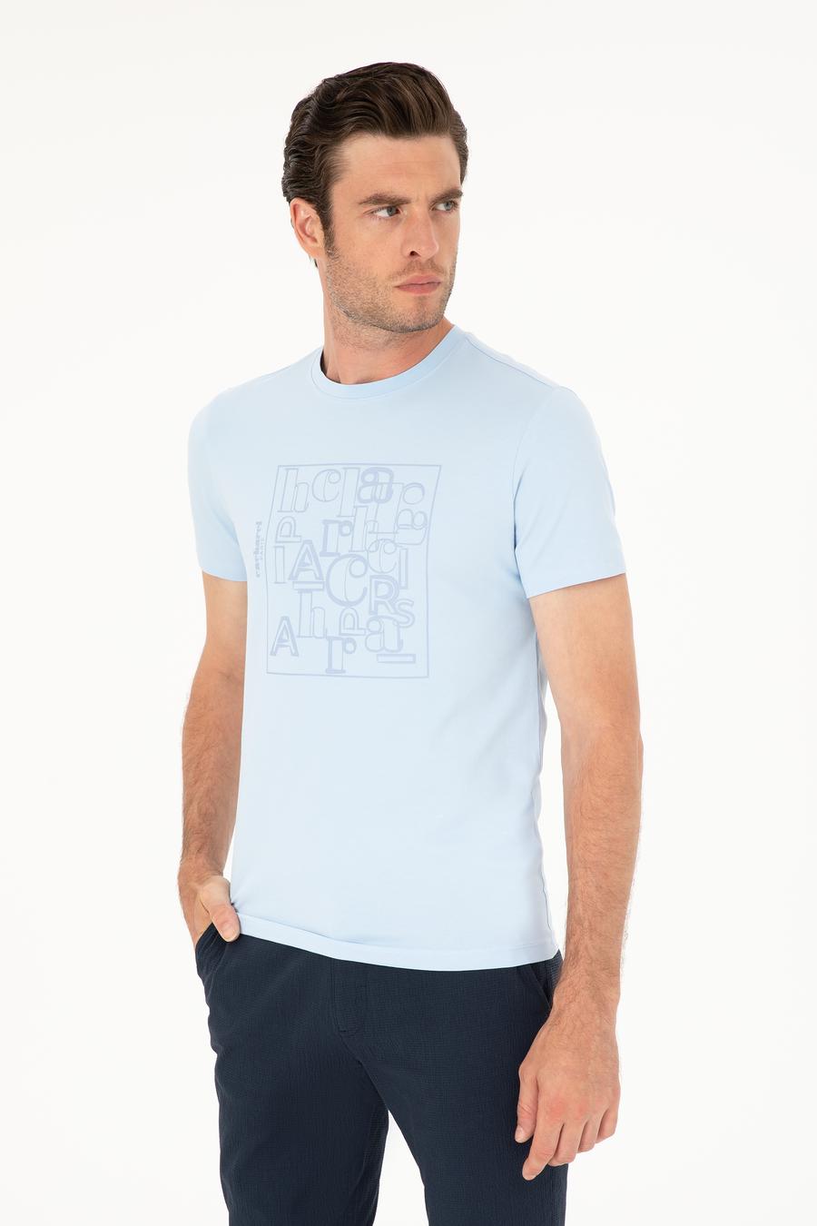 Açık Mavi Slim Fit Bisiklet Yaka T-shirt - 50284843053