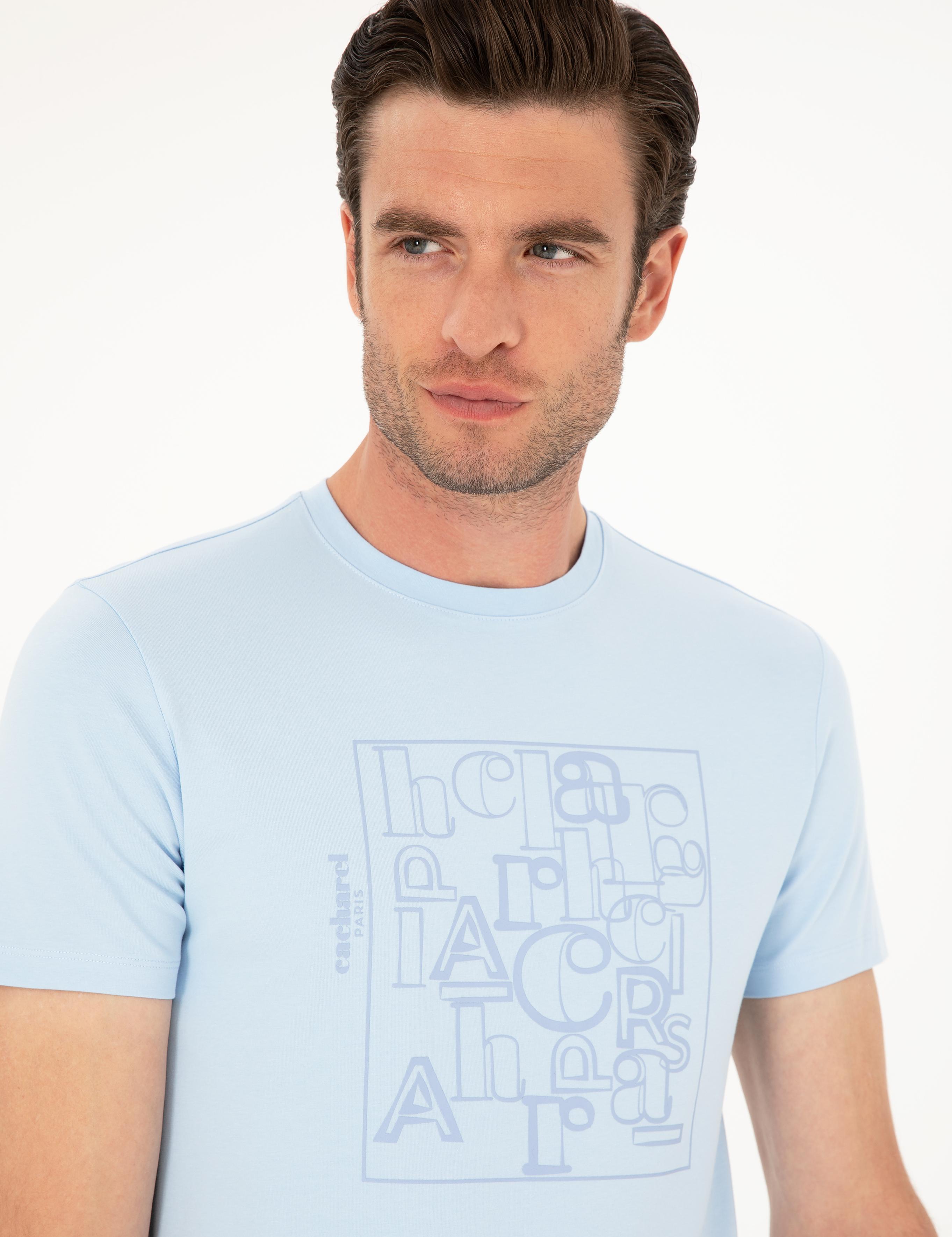 Açık Mavi Slim Fit Bisiklet Yaka T-shirt - 50284843053