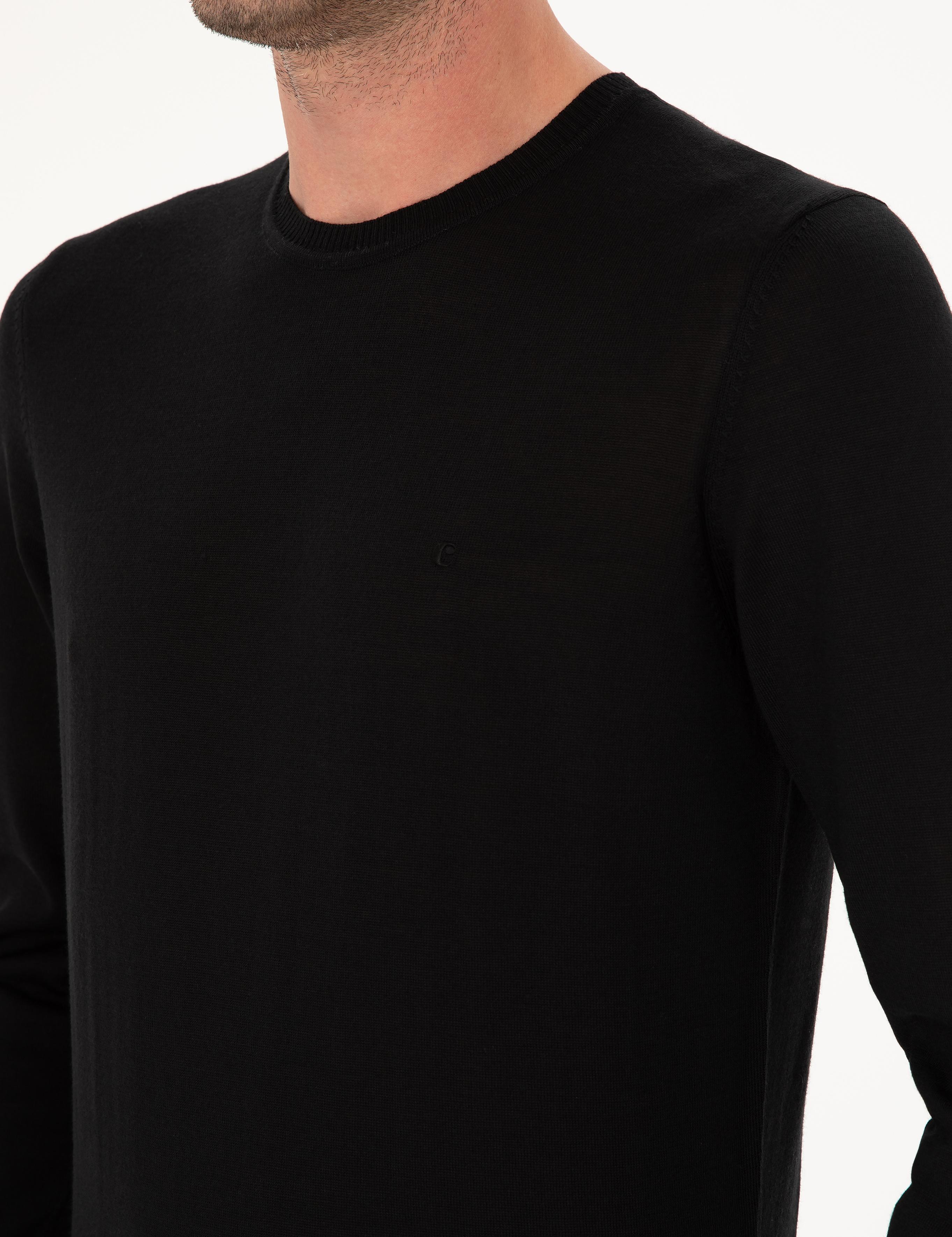 Siyah Slim Fit Yün Karışımlı Bisiklet Yaka Basic Triko Kazak - 50270174125