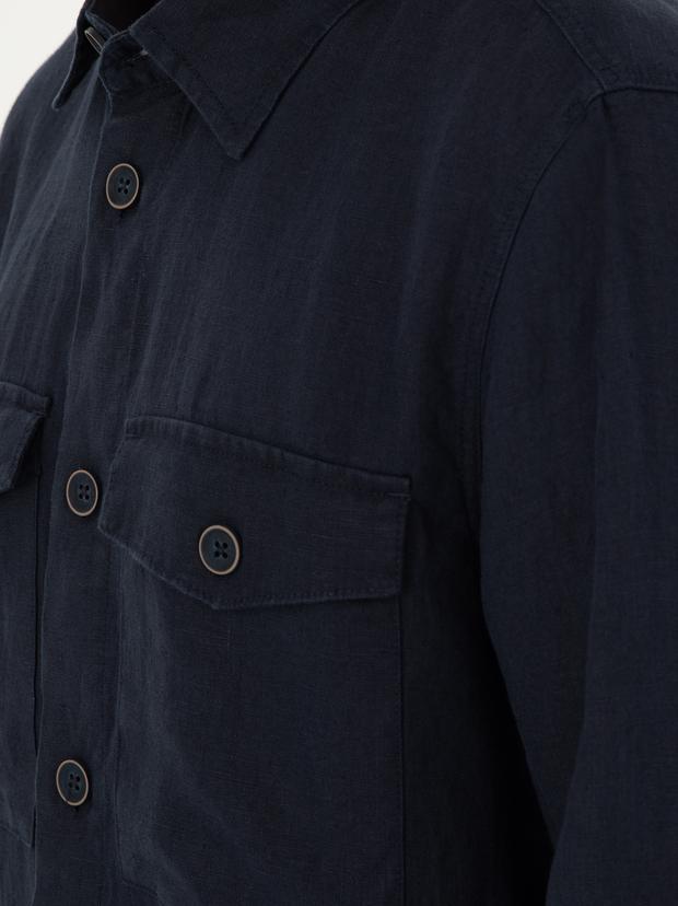 Lacivert Regular Fit %100 Keten Gömlek Ceket