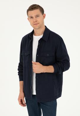 Lacivert Regular Fit %100 Keten Gömlek Ceket