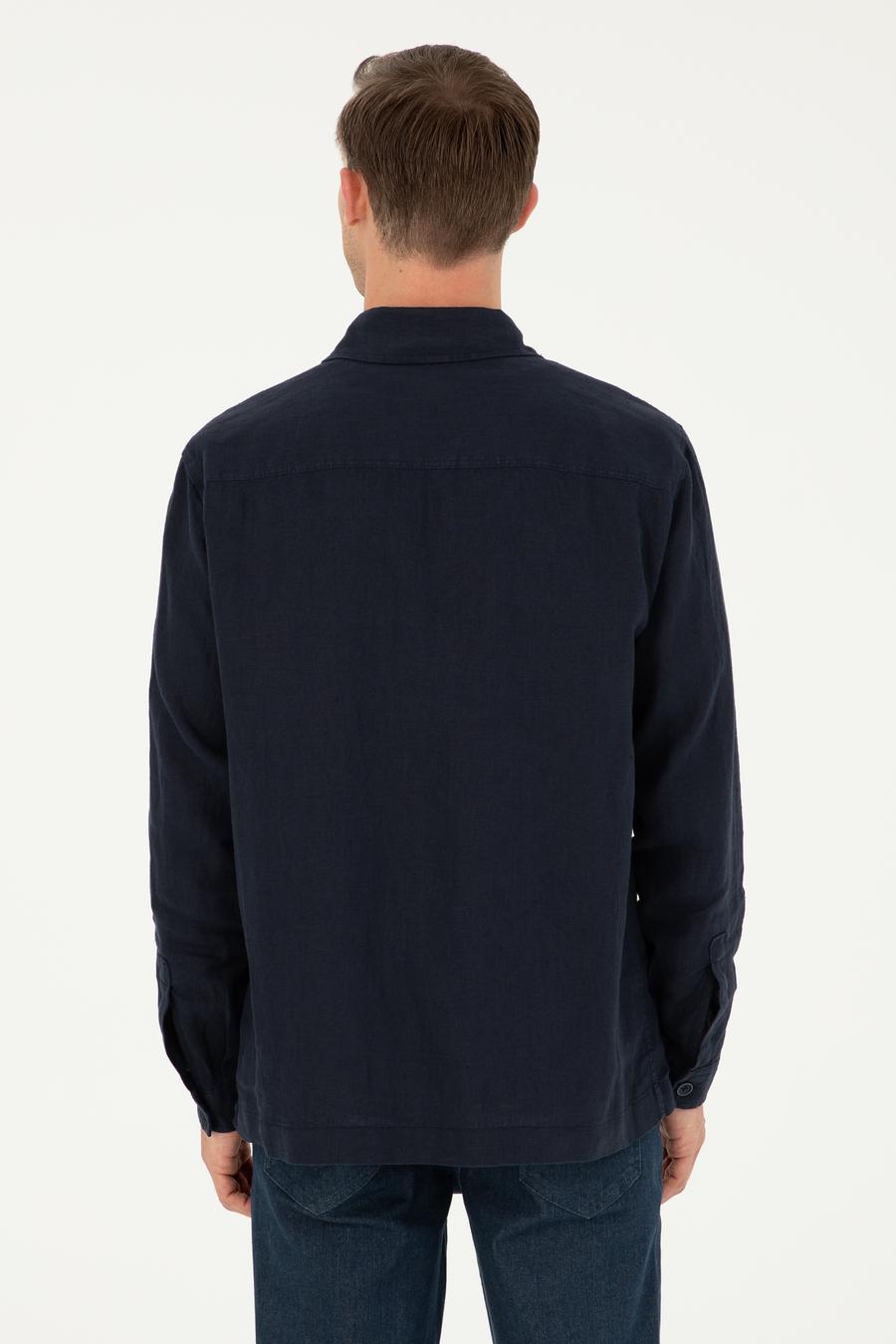 Lacivert Regular Fit %100 Keten Gömlek Ceket - 50288521066