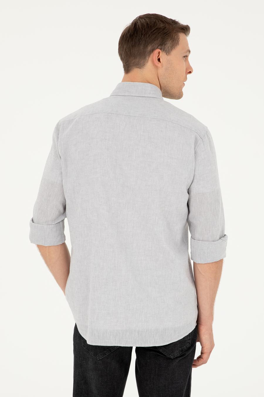 Gri Slim Fit Keten Karışımlı Gömlek - 50266184399