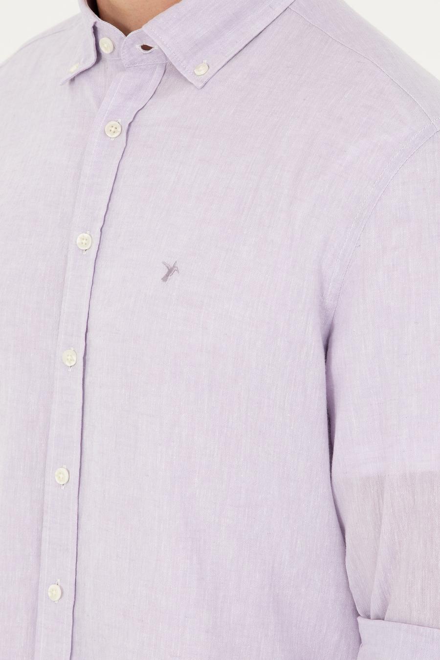 Lila Slim Fit Keten Karışımlı Gömlek - 50266184543