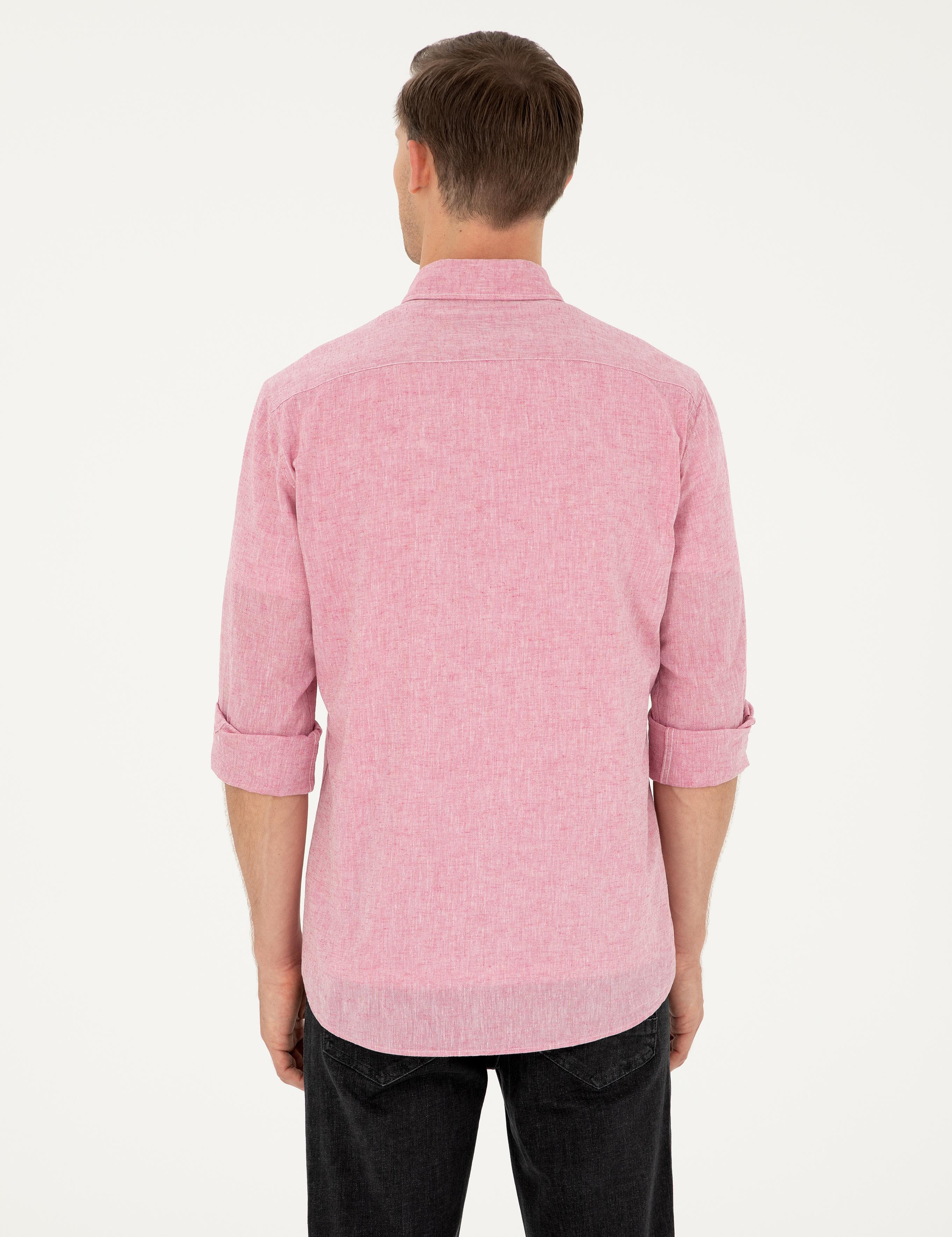 Kırmızı Slim Fit Keten Karışımlı Gömlek - 50266184563