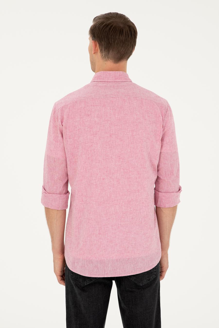 Kırmızı Slim Fit Keten Karışımlı Gömlek - 50266184563
