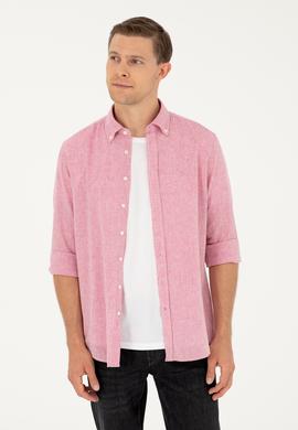 Kırmızı Slim Fit Keten Karışımlı Gömlek