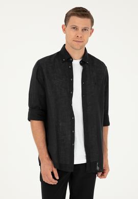 Siyah Slim Fit %100 Keten Gömlek