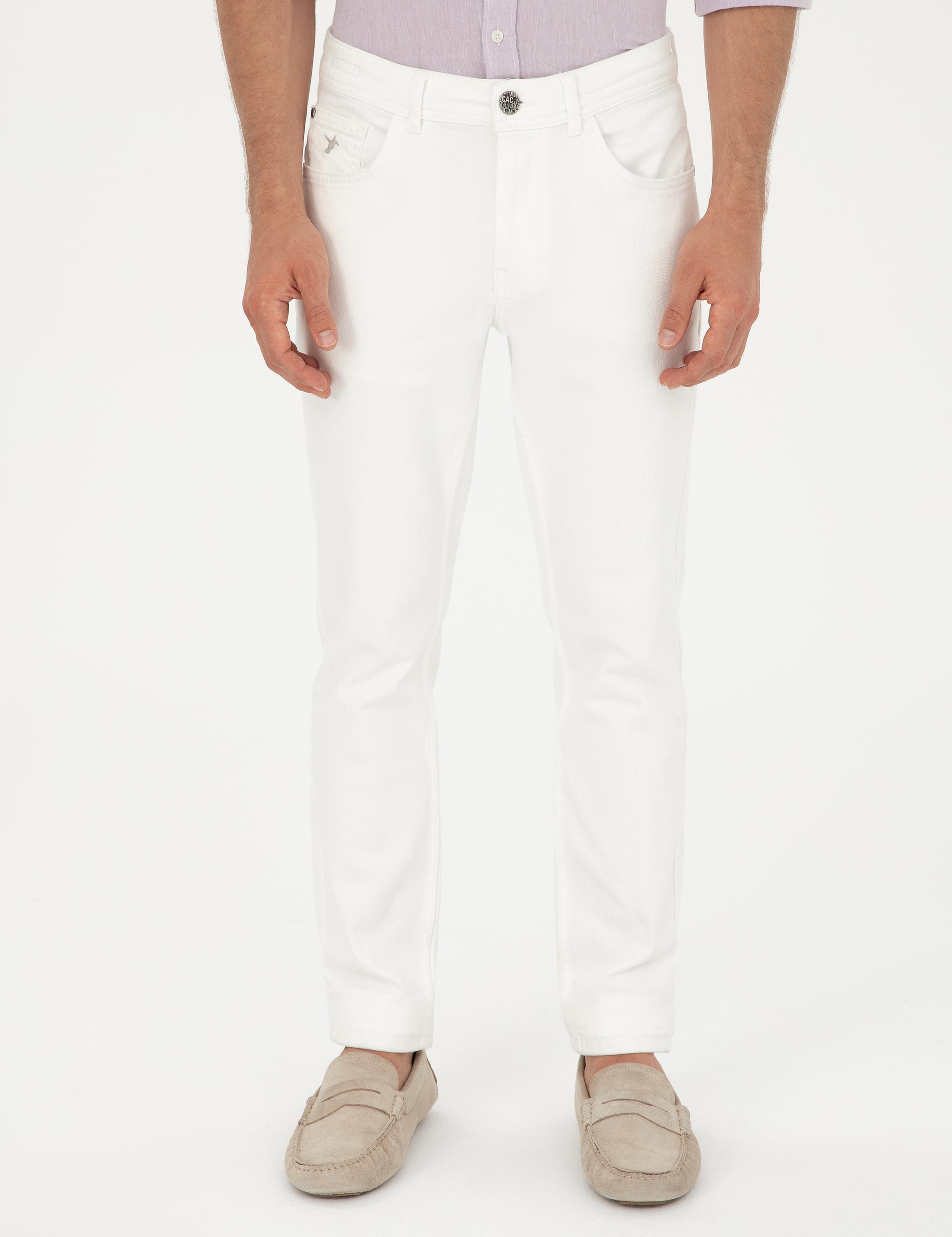 Beyaz Slim Fit Pamuk Karışımlı Jean Pantolon - 50293296022