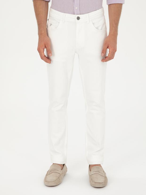 Beyaz Slim Fit Pamuk Karışımlı Jean Pantolon