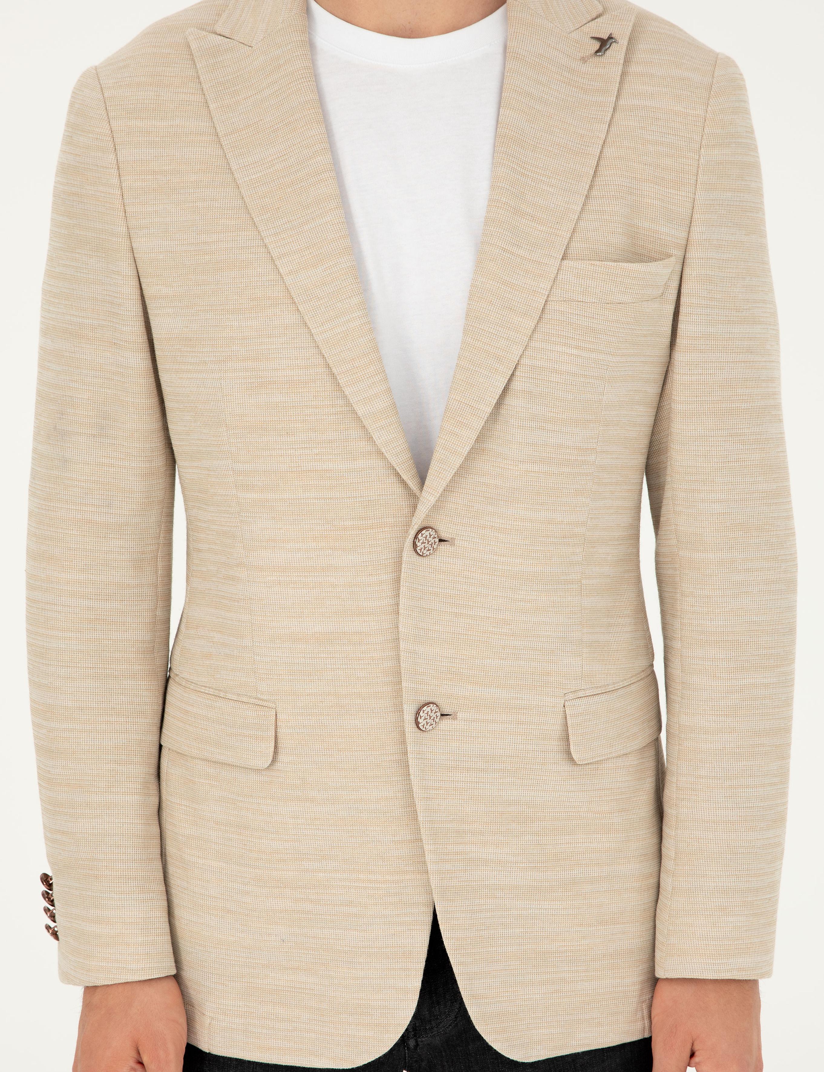 Bej Slim Fit Yün Karışımlı Ceket - 50290540044