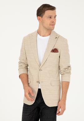 Bej Slim Fit Yün Karışımlı Ceket