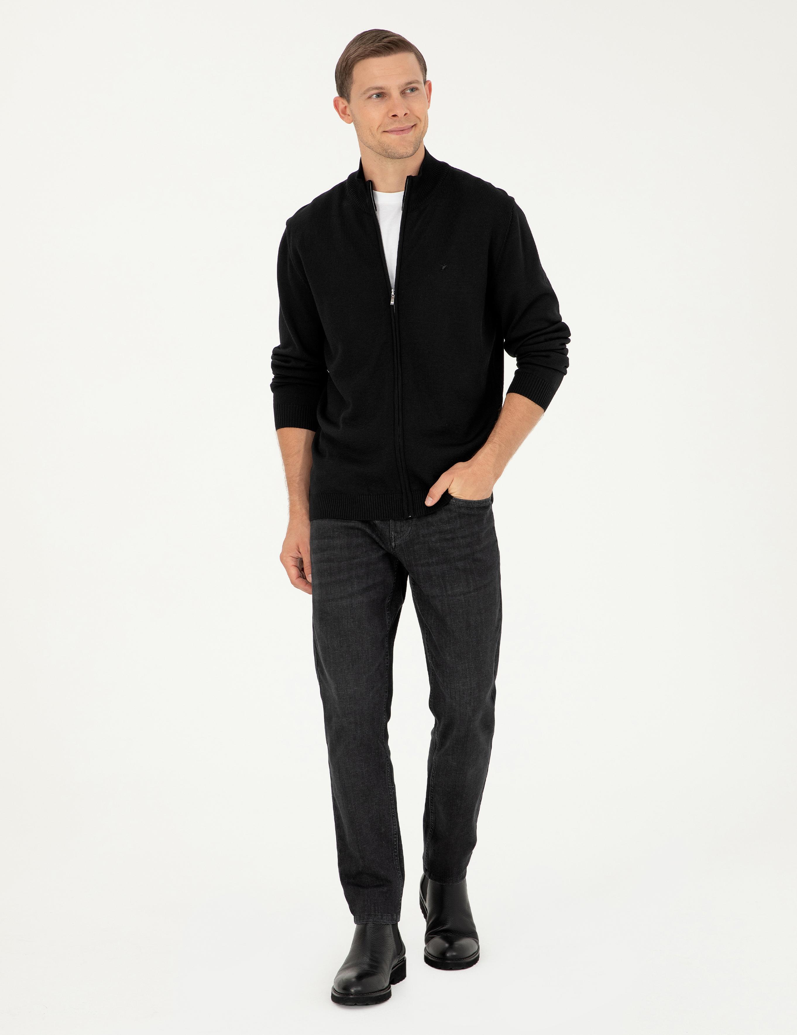 Siyah Regular Fit Triko Hırka - 50275636078