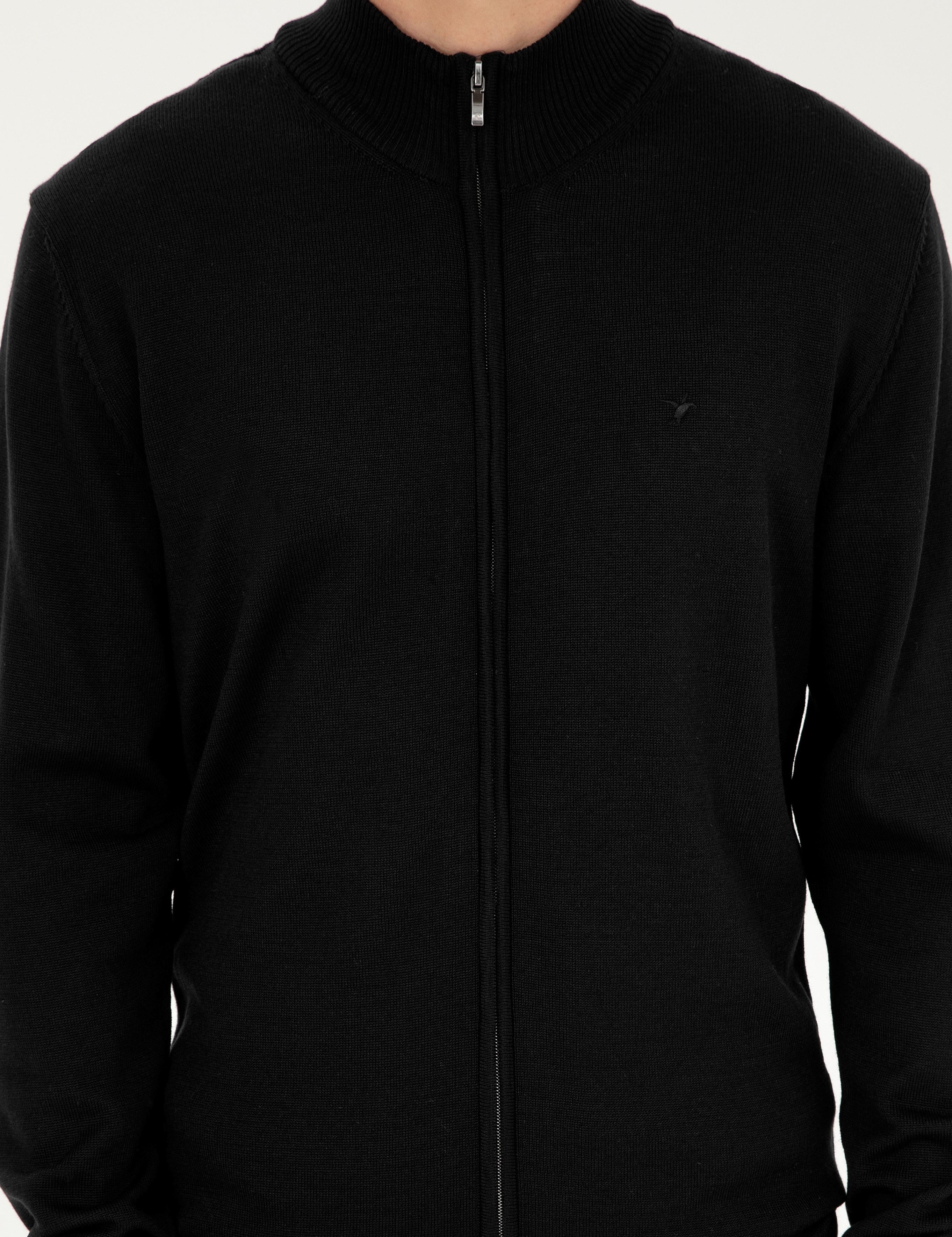 Siyah Regular Fit Triko Hırka - 50275636078