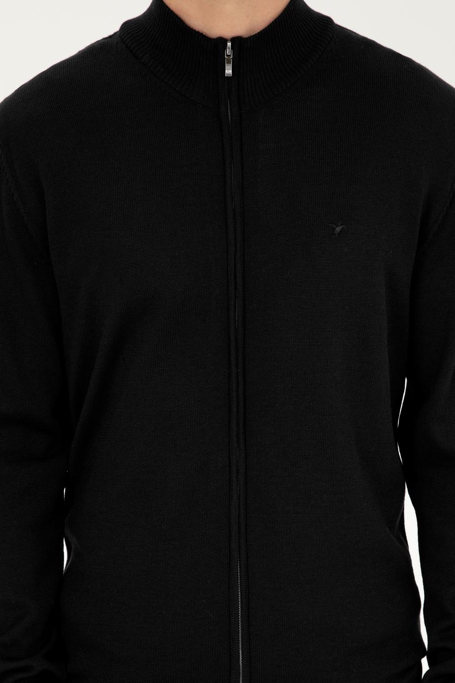 Siyah Regular Fit Triko Hırka - 50275636078
