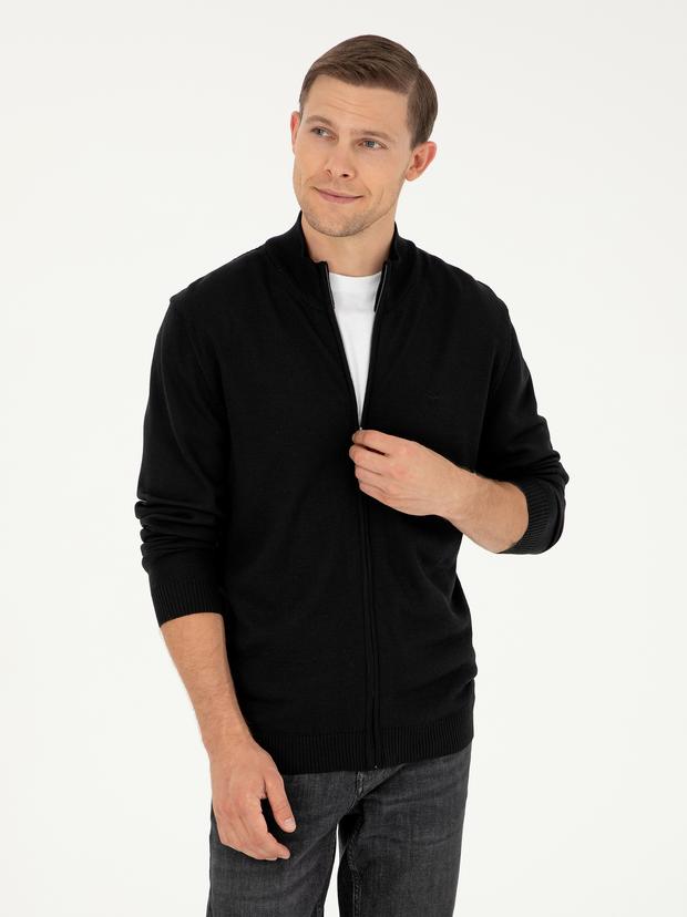 Siyah Regular Fit Triko Hırka